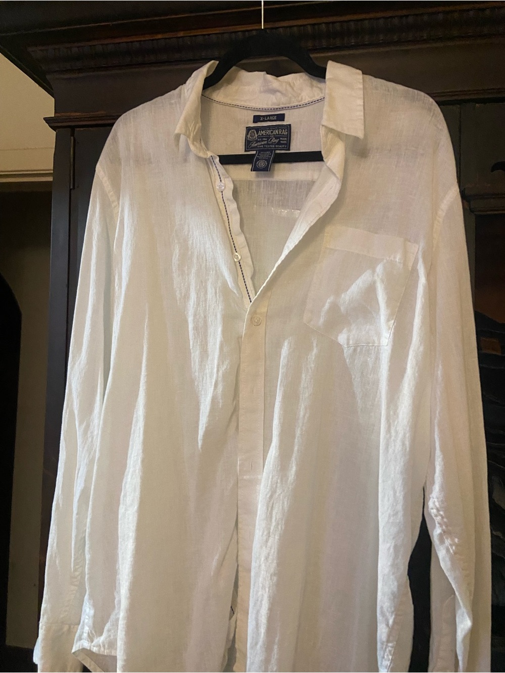 American Rag Men's White Linen Button-Down Shirt